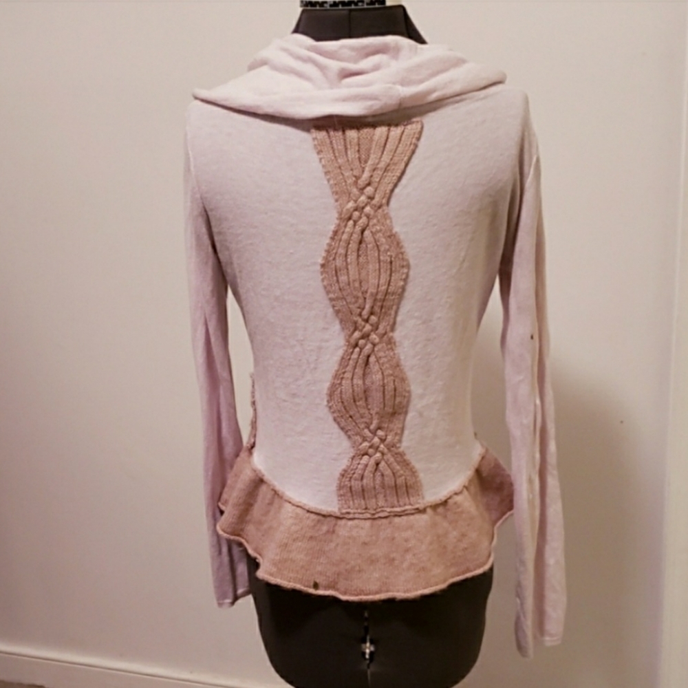 Anthropologie pinky Beige & Khaki Cowl Neck Sweater with Ruffle Detail - Picture 2 of 9